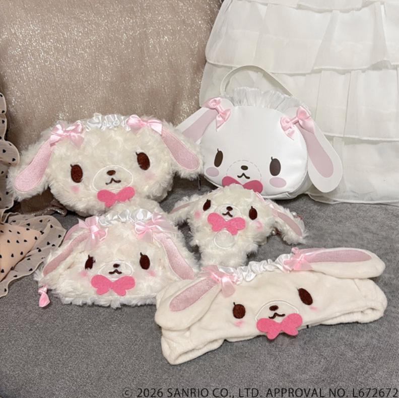 SANRIO | Sugarbunnies Shirousa Curly Fur Head Dress Face Pouch 120x180x60mm