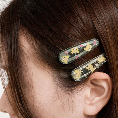 SAN-X | Rilakkuma Hair Clip HairPin Set of Two Clear Different Colors with Glitter 20 x 55 mm (Cherry Heart)