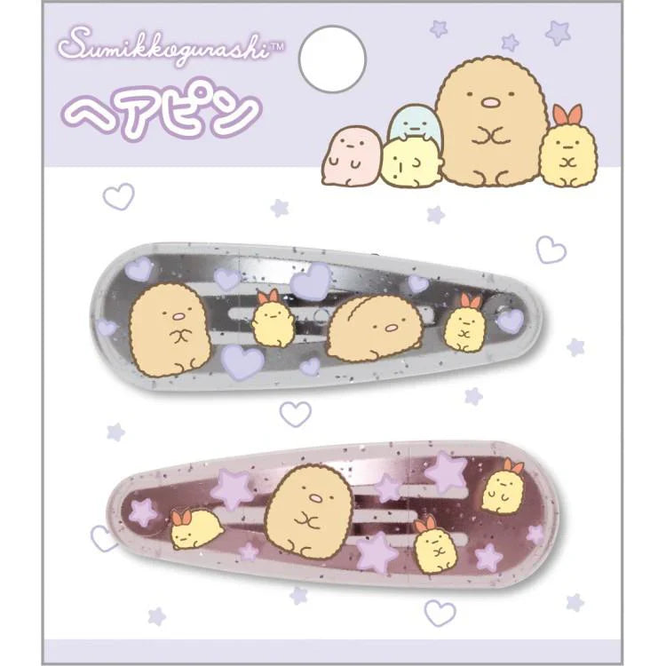 SAN-X | Sumikko Gurashi Ebifurai No Shippo & Tonkatsu Hair Clip HairPin Set of Two Clear Different Colors with Glitter