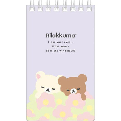 San-X | Kiiroitori & Rilakkuma Long SP Memo Ring Memo Pad - B 135×80mm (Basic Rilakkuma Flower)