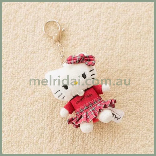 and St Me% x Sanrio Hello Kitty | Mini Mascot Holder Plush Keychain 13cm 5th Ver. (Checkered Dress Red)
