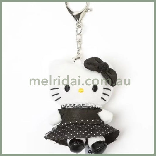 and St Me% x Sanrio Hello Kitty | Mini Mascot Holder Plush Keychain 13cm 5th Ver. (Pearl & Polka Dot Dress Black)