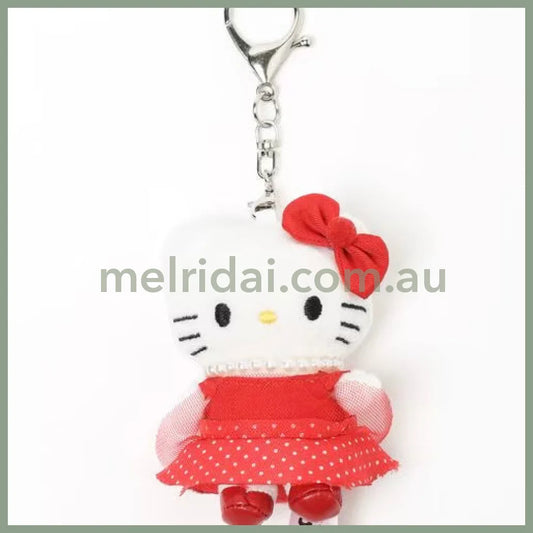 and St Me% x Sanrio Hello Kitty | Mini Mascot Holder Plush Keychain 13cm 5th Ver. (Pearl & Polka Dot Dress Red)