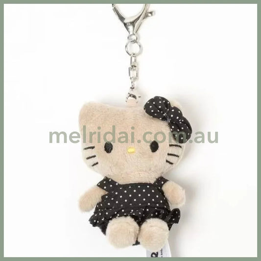 and St Me% x Sanrio Hello Kitty | Mini Mascot Holder Plush Keychain 13cm 5th Ver. (Tanned & Polka Dot Dress Black)