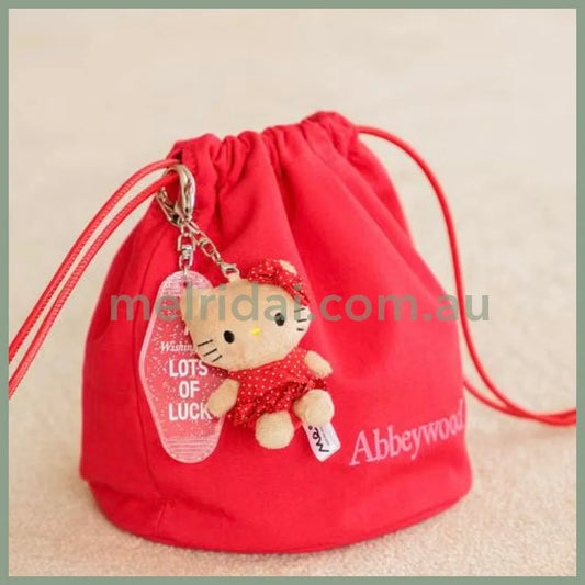 and St Me% x Sanrio Hello Kitty | Mini Mascot Holder Plush Keychain 13cm 5th Ver. (Tanned & Polka Dot Dress Red)