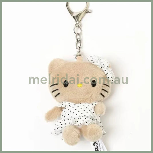and St Me% x Sanrio Hello Kitty | Mini Mascot Holder Plush Keychain 13cm 5th Ver. (Tanned & Polka Dot Dress White)