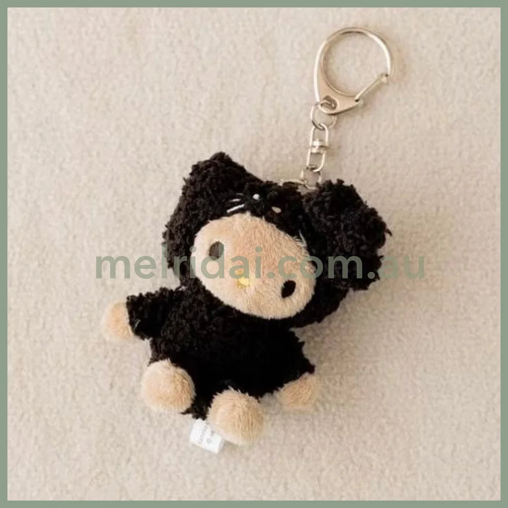 and St Me% x Sanrio Hello Kitty | Mini Mascot Holder Plush Keychain 13cm 6th Ver. (Black Kigurumi)