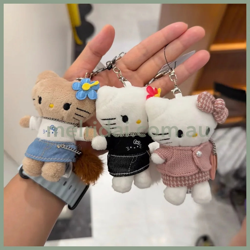 and St Me% x Sanrio Hello Kitty | Mini Mascot Holder Plush Keychain 13cm 6th Ver. (Gal Black)
