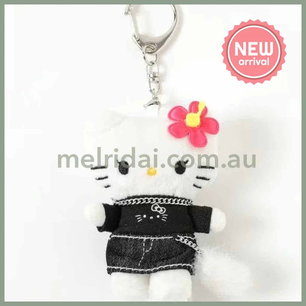 and St Me% x Sanrio Hello Kitty | Mini Mascot Holder Plush Keychain 13cm 6th Ver. (Gal Black)