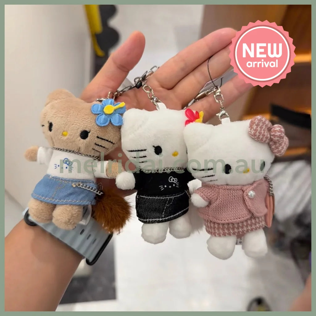 and St Me% x Sanrio Hello Kitty | Mini Mascot Holder Plush Keychain 13cm 6th Ver. (Gal Black)