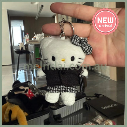and St Me% x Sanrio Hello Kitty | Mini Mascot Holder Plush Keychain 13cm 6th Ver. (Houndstooth Black Chanel style)