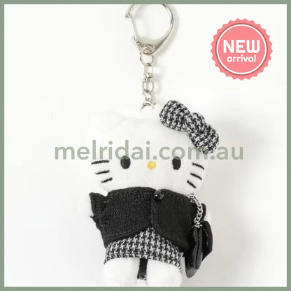 and St Me% x Sanrio Hello Kitty | Mini Mascot Holder Plush Keychain 13cm 6th Ver. (Houndstooth Black Chanel style)