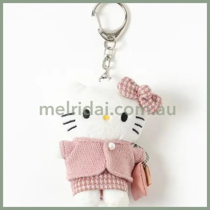 and St Me% x Sanrio Hello Kitty | Mini Mascot Holder Plush Keychain 13cm 6th Ver. (Houndstooth Pink Chanel style)