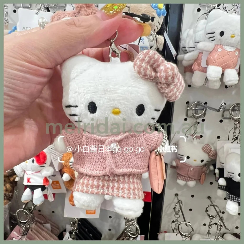and St Me% x Sanrio Hello Kitty | Mini Mascot Holder Plush Keychain 13cm 6th Ver. (Houndstooth Pink Chanel style)