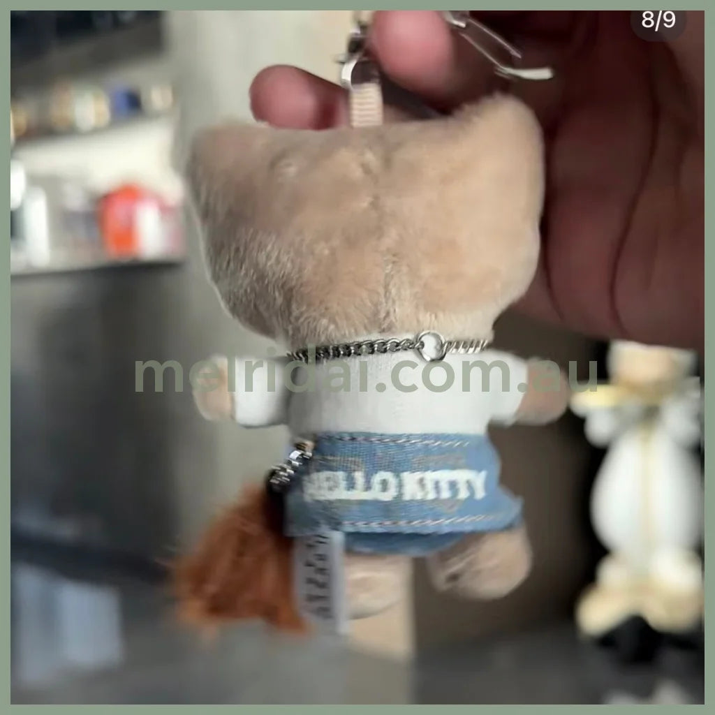 and St Me% x Sanrio Hello Kitty | Tanned Mini Mascot Holder Plush Keychain 13cm 6th Ver. (Gal Blue)