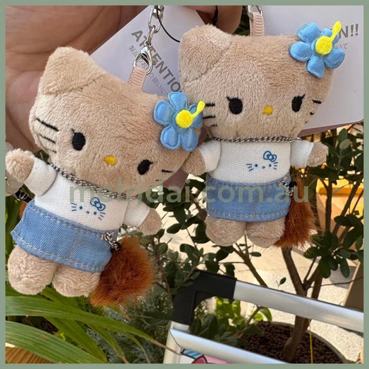 and St Me% x Sanrio Hello Kitty | Tanned Mini Mascot Holder Plush Keychain 13cm 6th Ver. (Gal Blue)