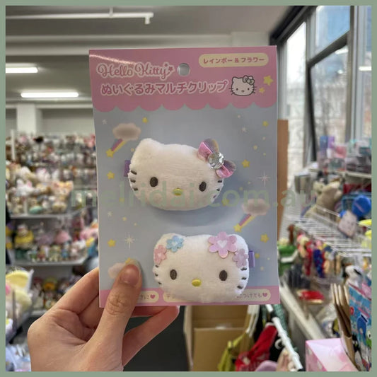 SANRIO | Hello Kitty Hair Clip Plush Multi Clip H48xW80xD20mm (Rainbow & Flower)