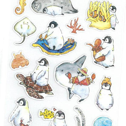 Active Corporation x Oton | Penguin Aquarium Cotton Paper Stickers 195x90mm