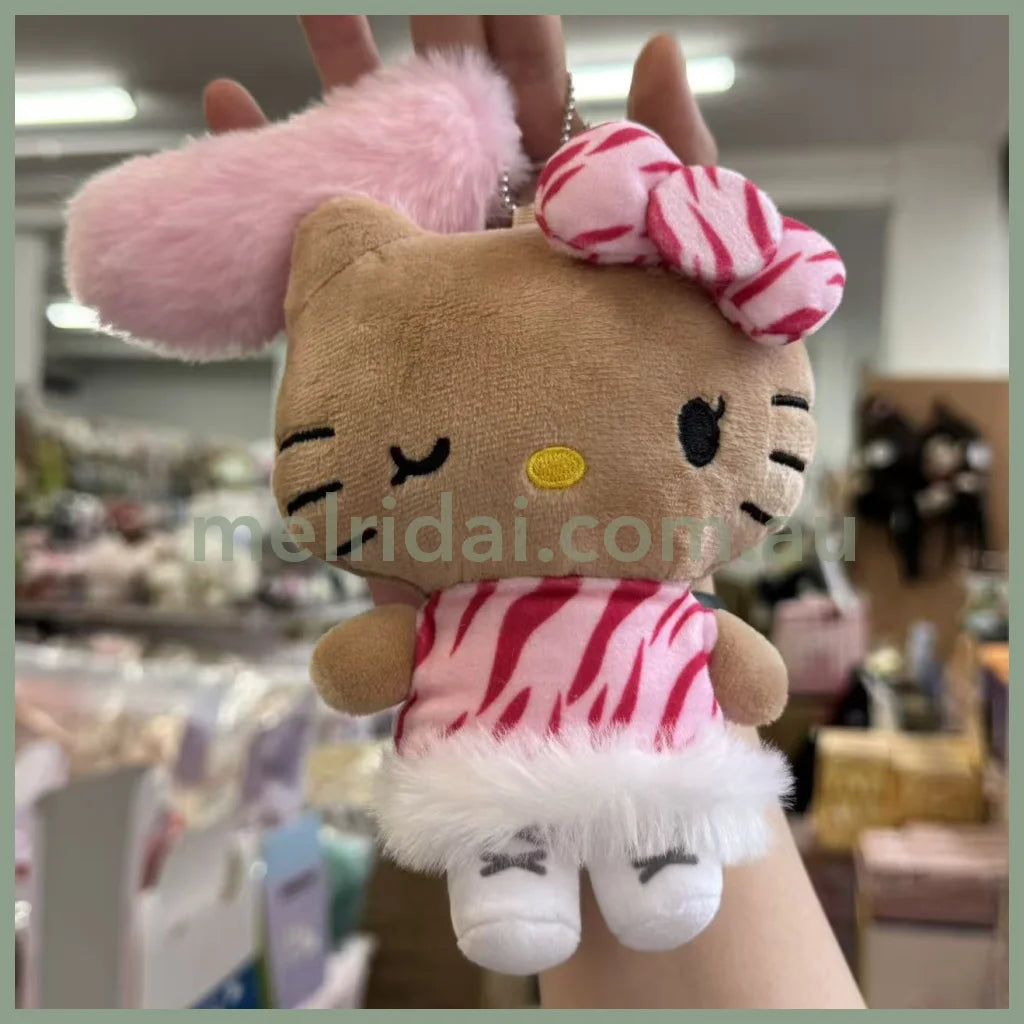 Avail x Hello Kitty | Tanned with Fluffy Tail Mascot Holder Plush Keychain Bag Charm (Leopard)