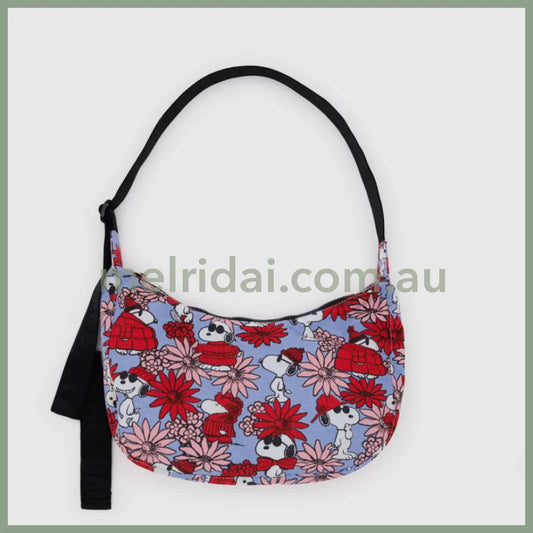 Medium Nylon Crescent Bag - Floral Snoopy