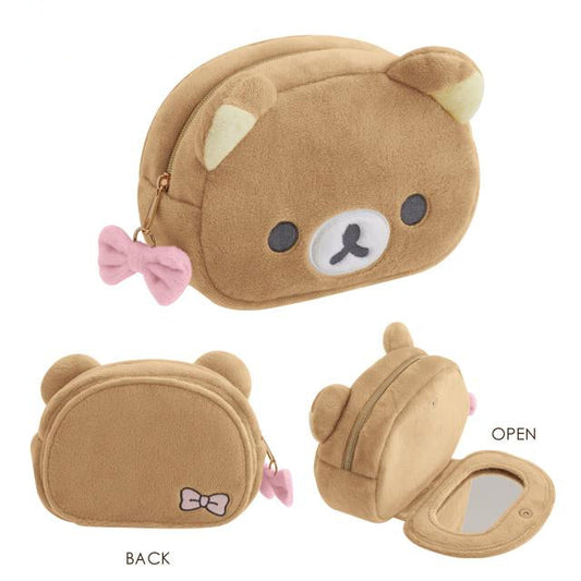 SAN-X | Rilakkuma Plush Pouch with Mirror Face Ribbon 100×145×70mm (Makeup Rilakkuma)