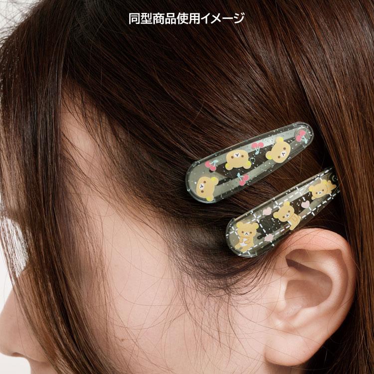 SAN-X | Rilakkuma Korilakkuma Hair Clip HairPin Set of Two Clear Different Colors with Glitter 20 x 55 mm (Cherry Heart)