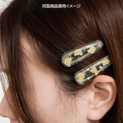 SAN-X | Rilakkuma Korilakkuma Hair Clip HairPin Set of Two Clear Different Colors with Glitter 20 x 55 mm (Cherry Heart)