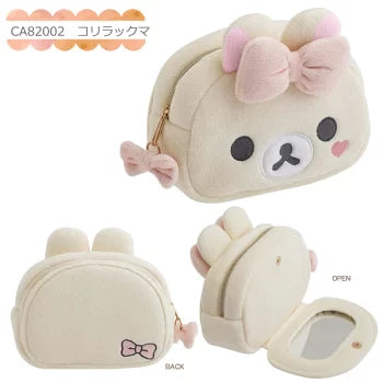 SAN-X | Korilakkuma Plush Pouch with Mirror Face Ribbon 100×145×70mm (Makeup Rilakkuma)