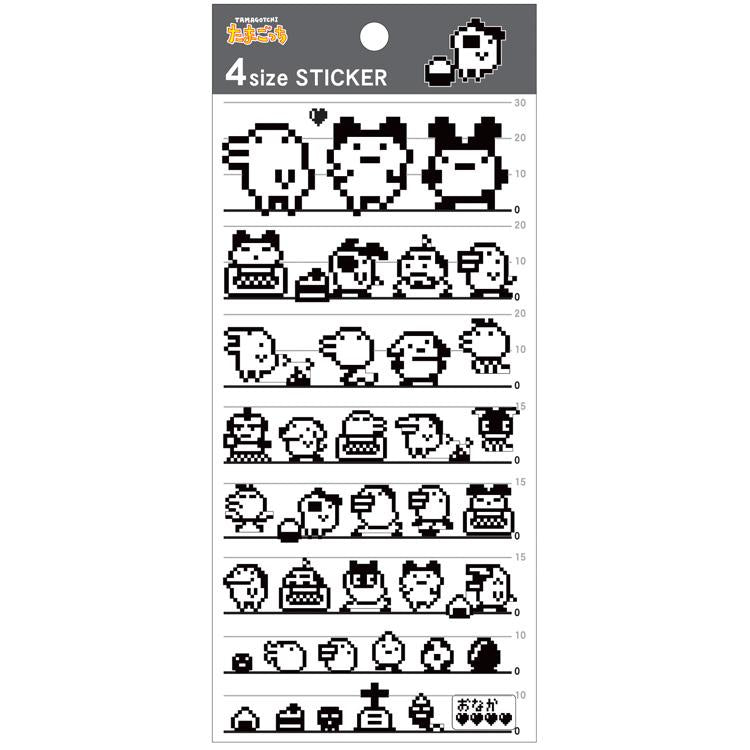 Tamagotchi | Picture Book 4 Size Sticker Set (Black and White)