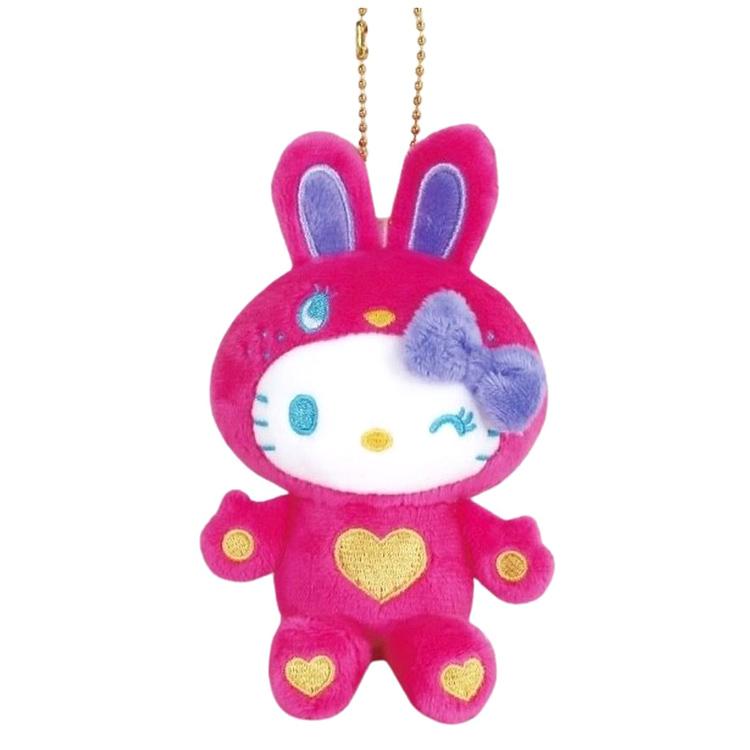 SANRIO | Hello Kitty Colorful Bunny Red Mascot Holder Plush Keychain 10cm Approx. (50th Anniversary)