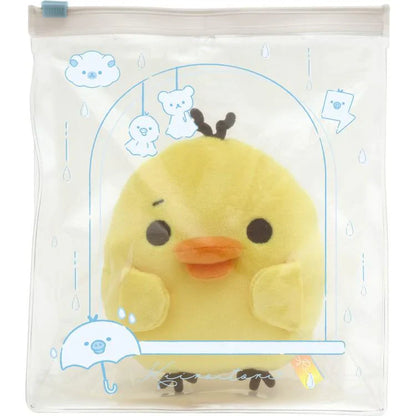 SAN-X | Rilakkuma KiiroiTori Plush Troubled Face Wrinkled Ear 140×110×40mm (Umbrella Rain then Sunny)