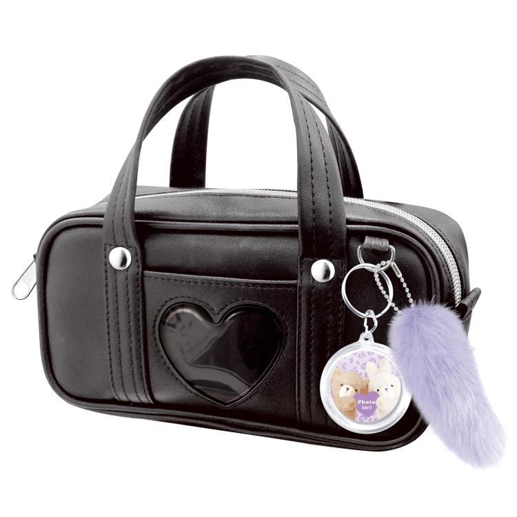 Q-LiA | Boston Bag Pen Case Pen Pouch H100×W195×D55mm (Black)