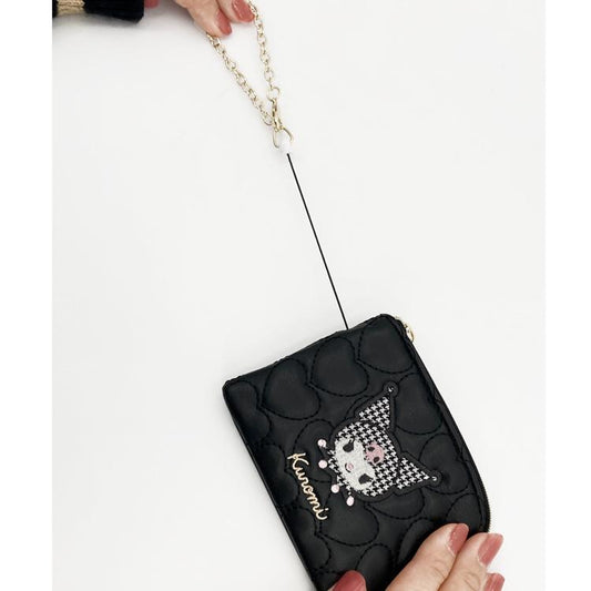 SANRIO | Kuromi Pass Holder Zipper Pouch with Reel W125×H80×D15mm (Monotone)