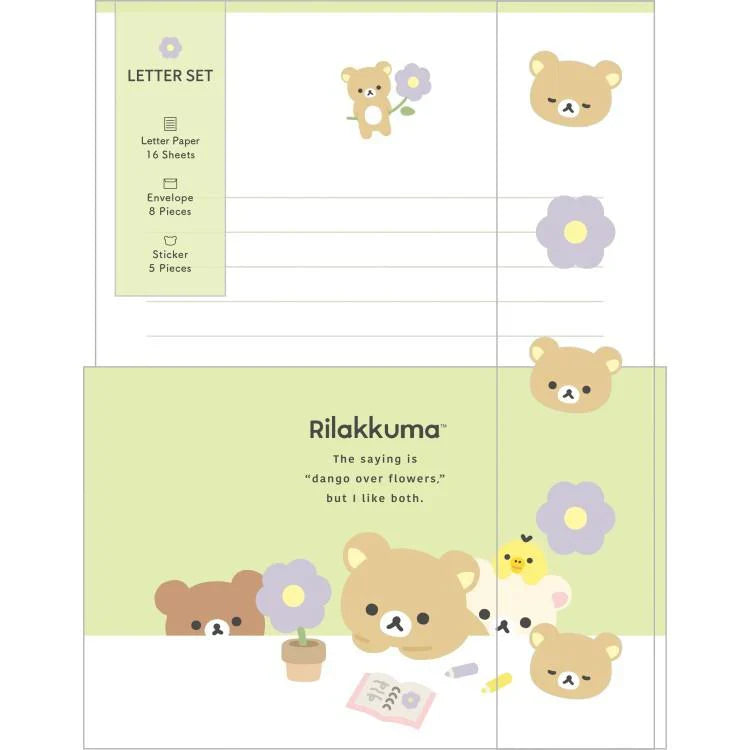 San-X | Letter Writing Set 190×142mm / letter paper and envelopes with sealing stickers (Basic Rilakkuma Flower)