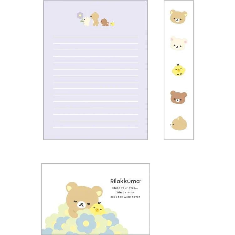 San-X | Letter Writing Set 190×142mm / letter paper and envelopes with sealing stickers (Basic Rilakkuma Flower)