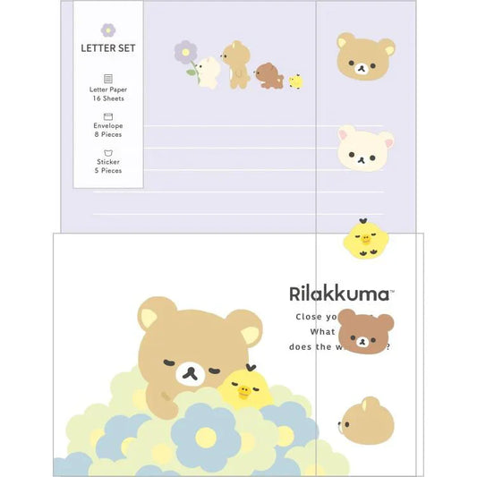 San-X | Letter Writing Set 190×142mm / letter paper and envelopes with sealing stickers (Basic Rilakkuma Flower)
