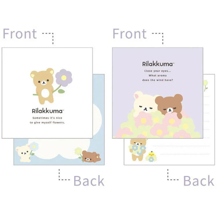 San-X | Square Memo Pad White 100×100mm (Basic Rilakkuma Flower)
