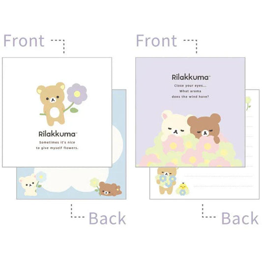 San-X | Square Memo Pad White 100×100mm (Basic Rilakkuma Flower)