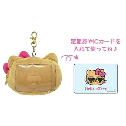 SANRIO | Hello Kitty Face-shaped Pass Case & Pouch Keychain 100×130×47mm (Tan Swimsuit Party Sunglasses)
