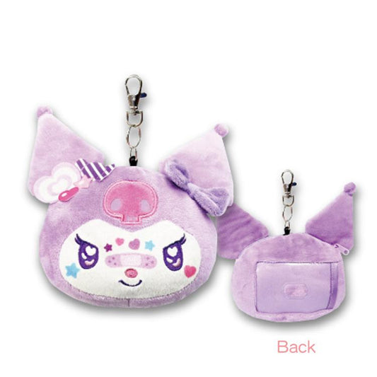 SANRIO | Kuromi Face Reel Pass Case Plush Keychain Bag Charm 110 x 130mm (Decora)