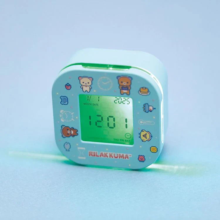 SAN-X | Alarm & Clock & Timer & Thermometer Four in One 70×70×35mm (Rilakkuma Gaming)