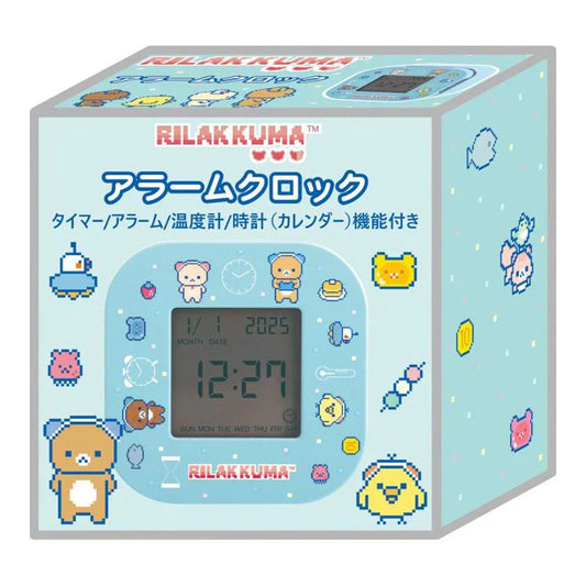 SAN-X | Alarm & Clock & Timer & Thermometer Four in One 70×70×35mm (Rilakkuma Gaming)