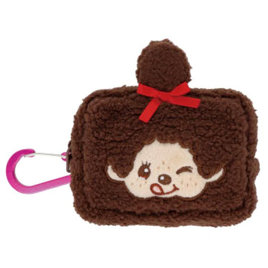 Monchhichi | Fluffy Mascot Mini Pouch with Carabiner 90×65×40mm (Monchhichi-chan Face)