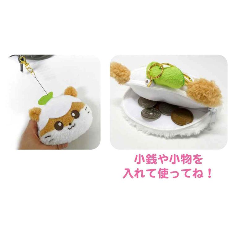 SANRIO | Corocorokuririn Face-shaped Pouch Plush Pass Case with Reel 125×95×40mm (Heart-pounding Memories Heisei Retro)