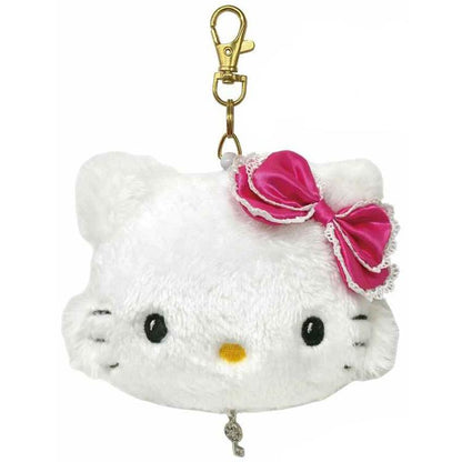 SANRIO | Charmmy Kitty Face-shaped Pouch Plush Pass Case with Reel 125×95×40mm (Heart-pounding Memories Heisei Retro)