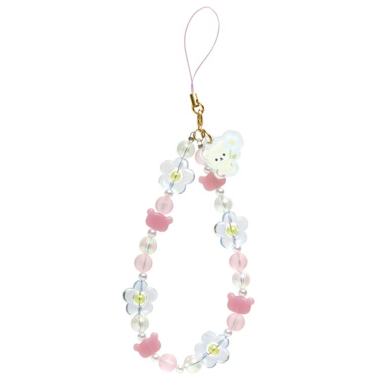 SAN-X | Rilakkuma Korilakkuma Hand Strap Phone Charm 140×50mm (Basic Flower Sparkling Bead)
