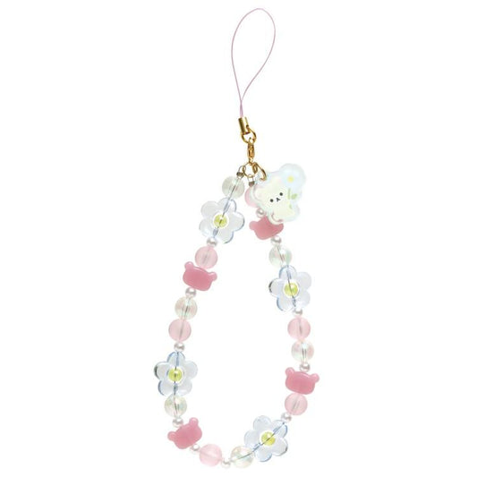 SAN-X | Rilakkuma Korilakkuma Hand Strap Phone Charm 140×50mm (Basic Flower Sparkling Bead)