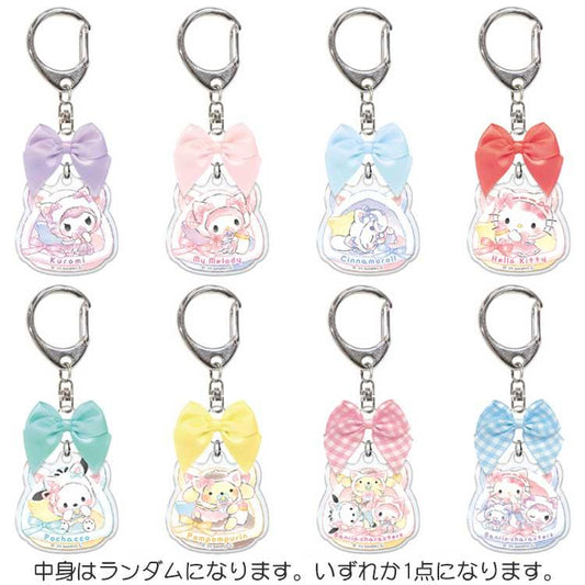 SANRIO | Secret Trading Ribbon Acrylic Keychain Blind Box 105x45x3mm(White Cat Baby)