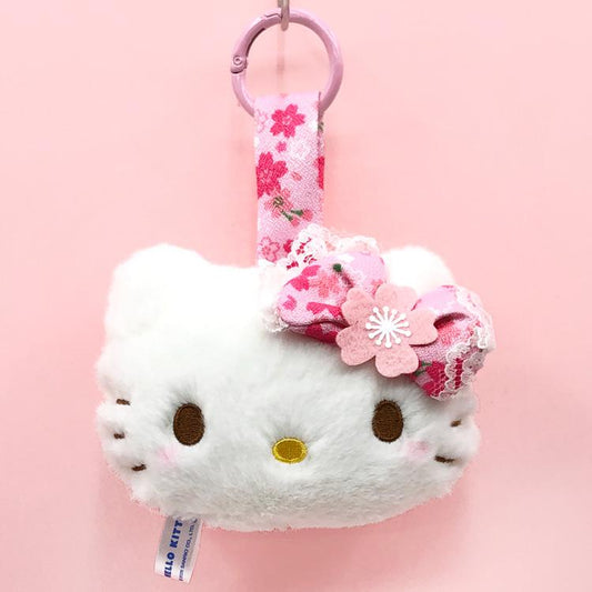 SANRIO | Hello Kitty Face Tag Mascot Holder Plush Keychain 60x110x90mm (Sakura Kimono)