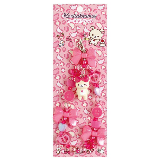 SAN-X | Rilakkuma Korilakkuma Bead Strap Phone Charm with Mascot 200×70mm (Lots of Korilakkuma Gal Leopard Pink)